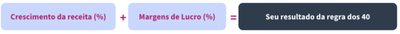 Regra dos 40: crescimento percentual da receita mais margem percentual de lucro.